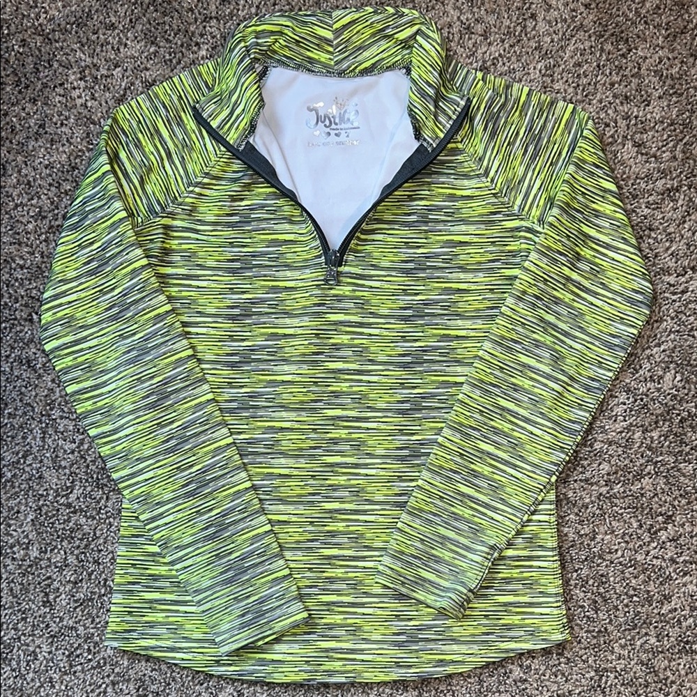 NWOT Justice Green and Black Long Sleeve Tee with Quarter-Zip